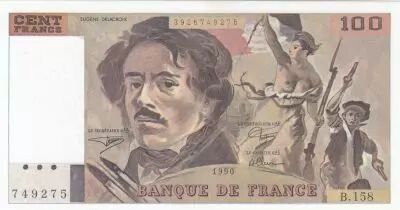 France 100 Francs - Delacroix - 1990 - Serial B.158