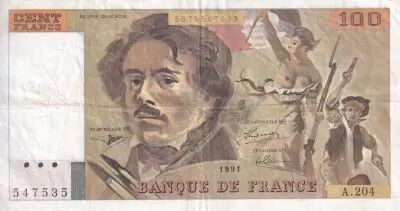 France 100 Francs - Delacroix - 1991 - Serial A.204 - P.154