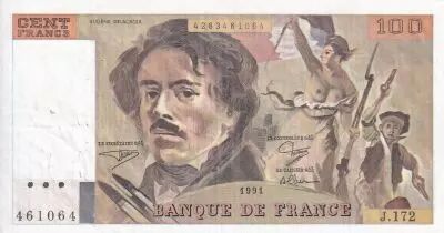 France 100 Francs - Delacroix - 1991 - Serial J.172 - P.154