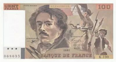 France 100 Francs - Delacroix - 1991 - Serial K.190