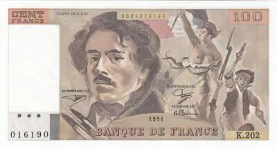 France 100 Francs - Delacroix - 1991 - Serial K.202