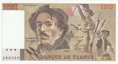 France 100 Francs - Delacroix - 1991 - Serial O.186