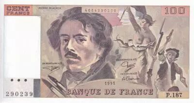 France 100 Francs - Delacroix - 1991 - Serial P.187 - P.154