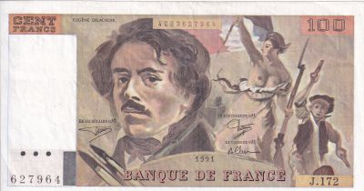 France 100 Francs - Delacroix - 1991 - Série J.172 - F.69BIS.03a4