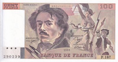 France 100 Francs - Delacroix - 1991 - Série P.187 - F.69BIS.03b2