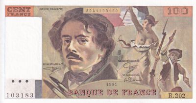 France 100 Francs - Delacroix - 1991 - Série R.202 - F.69BIS.03c1