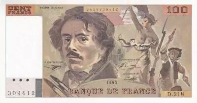 France 100 Francs - Delacroix - 1993 - Serial D.218 - P.154