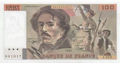 France 100 Francs - Delacroix - 1993 - Serial J.223