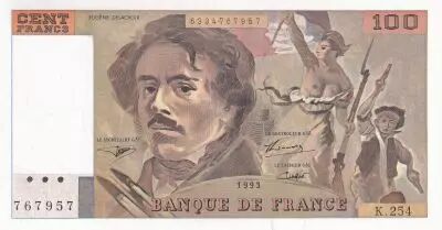 France 100 Francs - Delacroix - 1993 - Serial K.254 - P.154