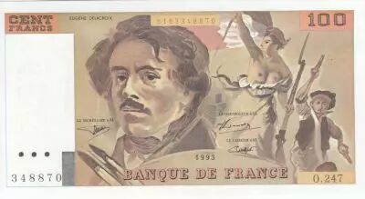 France 100 Francs - Delacroix - 1993 - Serial O.247 - One-sided fault