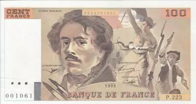 France 100 Francs - Delacroix - 1993 - Serial P.223 - One-sided fault