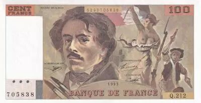 France 100 Francs - Delacroix - 1993 - Serial Q.212 - P.154