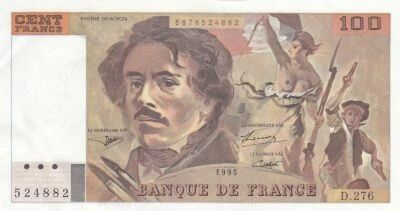 France 100 Francs - Delacroix - 1995 - S�rie D.276 - Filigrane d�plac�