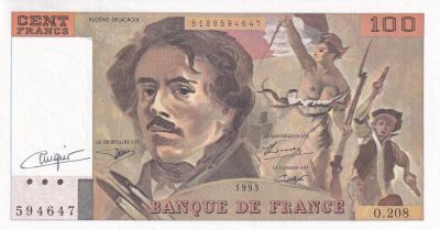 France 100 Francs - Delacroix - Sign Vigier - 1993 - Srie O.208 - F.69BIS.05