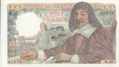 France 100 Francs - Descartes - 07-01-1943 - S�rie M.55