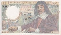 France 100 Francs - Descartes - 12-10-1944 - Serial K.117 - P.101