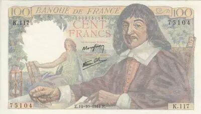 France 100 Francs - Descartes - 12-10-1944 - Serial K.117
