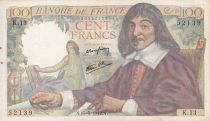 France 100 Francs - Descartes - 15-05-1942 - Serial K.13 - P.101