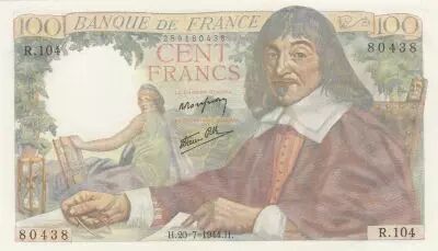 France 100 Francs - Descartes - 20-07-1944 - Serial R.104