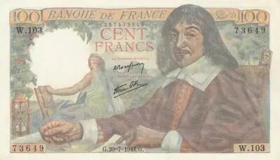 France 100 Francs - Descartes - 20-07-1944 - Serial W.103