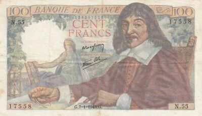 France 100 Francs - Descartes - 7 January 1943 - Series N.55