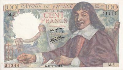 France 100 Francs - Descartes 1942 - S�rie M.5