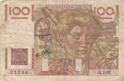 France 100 Francs - Farmer -  03-10-1946 - Serial Q.102