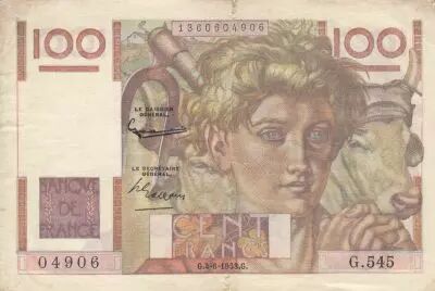 France 100 Francs - Farmer - 04-06-1953 - Serial G.545