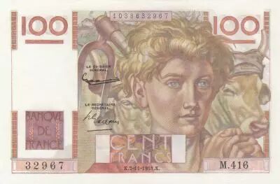 France 100 Francs - Jeune Paysan - 02-11-1951 - S�rie M.416