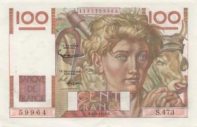 France 100 Francs - Jeune Paysan - 04-09-1952 - S�rie S.473