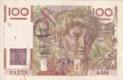 France 100 Francs - Jeune Paysan - 06-08-1953 - S�rie Q.554 - F.28Bis.02