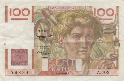 France 100 Francs - Jeune Paysan - 06-09-1951 - S�rie A.403