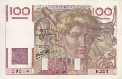 France 100 Francs - Jeune Paysan - 17-07-1947 - Serial H.203 - P.128