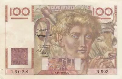 France 100 Francs - Jeune Paysan - Filigrane invers� - 01-04-1954 - S�rie R.593 - F.28bis.06
