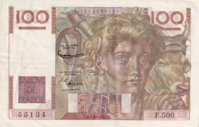 France 100 Francs - Jeune Paysan - Filigrane invers�e - 02-10-1952 - S�rie F.500 - F.28bis.01