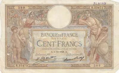 France 100 Francs - Luc Olivier Merson - 01-12-1928 - Serial R.23473
