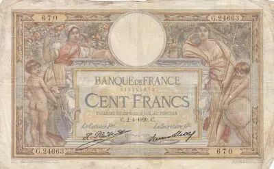 France 100 Francs - Luc Olivier Merson - 02-04-1929 - Serial G.24663