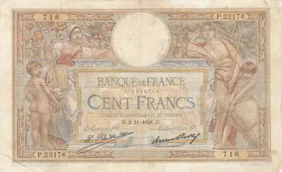 France 100 Francs - Luc Olivier Merson - 02-11-1928 - Serial P.23176