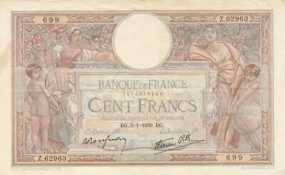 France 100 Francs - Luc Olivier Merson - 05-01-1939 - Serial Z.62963