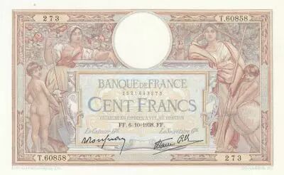 France 100 Francs - Luc Olivier Merson - 06-10-1938 - Serial T.60858