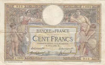 France 100 Francs - Luc Olivier Merson - 08-02-1915 - Serial J.2662