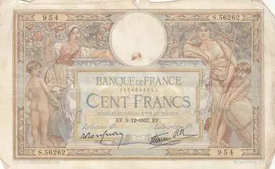 France 100 Francs - Luc Olivier Merson - 09-12-1937 - Serial S.56262
