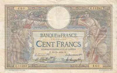 France 100 Francs - Luc Olivier Merson - 10-10-1924 - Serial  E.11282