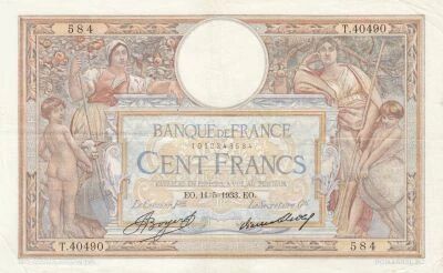 France 100 francs - Luc Olivier Merson - 11-05-1933 - Series T.40490