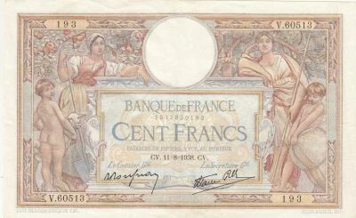 France 100 Francs - Luc Olivier Merson - 11-08-1938 - Series V.60513