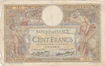 France 100 Francs - Luc Olivier Merson - 13-02-1928 - Serial N.20536
