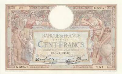 France 100 Francs - Luc Olivier Merson - 14-04-1938 - Serial K.58676