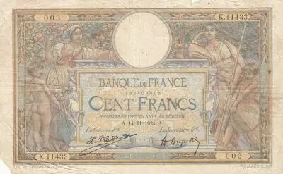 France 100 Francs - Luc Olivier Merson - 14-11-1924 - Serial  K.11433
