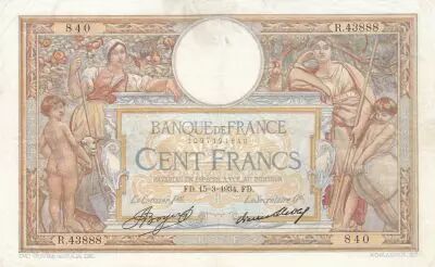 France 100 Francs - Luc Olivier Merson - 15-03-1934 - Serial R.43888