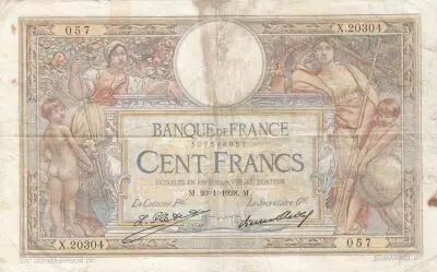 France 100 Francs - Luc Olivier Merson - 20-01-1928 - Serial X.20304
